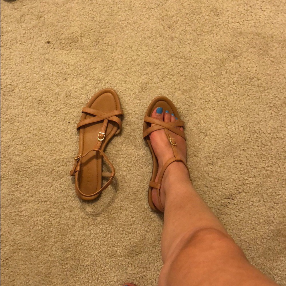 J. Crew simple Tan leather trap sandals 👡